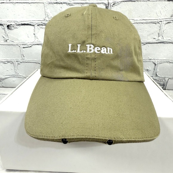 LL Bean‎ Pathfinder LED Lighted Cap 0QDD4 Tan Leather Strapback Baseball Hat - Picture 1 of 12